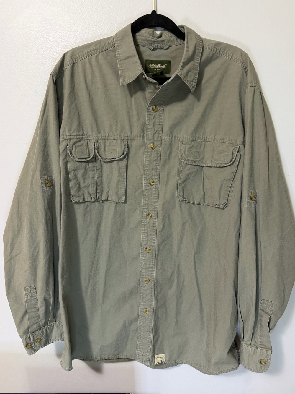 Eddie Bauer Mens Tall Large Ripstop Fishing Hiking Utility Shirt Green